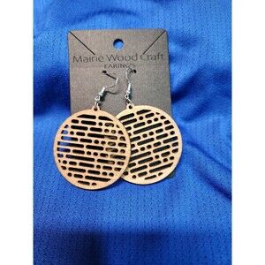 1 Pair Round Shaped Laser Cut Wooden Dangle Earrings Boho Style.